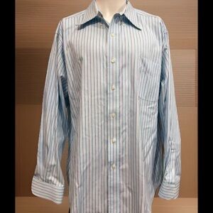Lauren Ralph Lauren Women's Shirt Blue Pink Stripe Poplin Non-Iron Sz 18 34/35